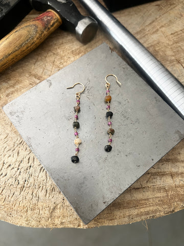 One of a Kind Rough Tourmaline and Ruby earrings