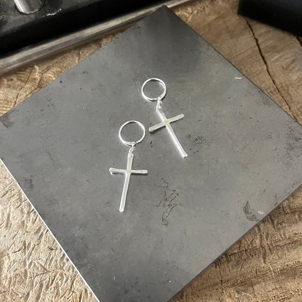 Cross Lobe Hugger hoop earrings