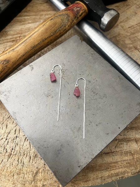 One of a Kind Pink Tourmaline Huggie Threaders